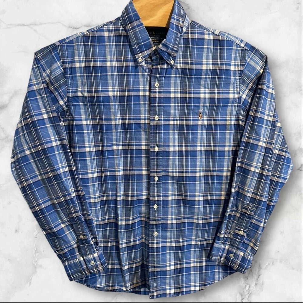 Polo Ralph Lauren Slim Fit Stretch Oxford Button Shirt Men's XXL Blue Plaid